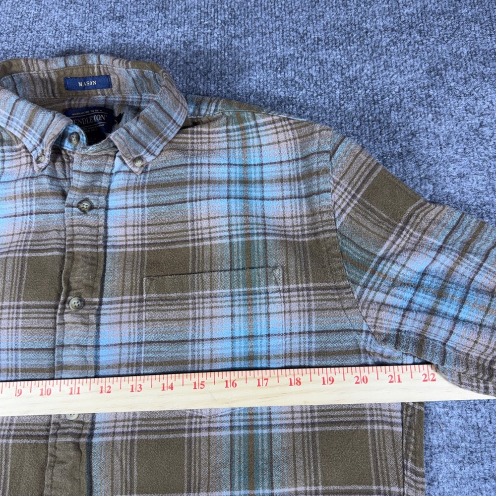 Pendleton Mason Mens Brown Blue Plaid Cotton Button Down Shirt Long Sleeve Large - Picture 10 of 11